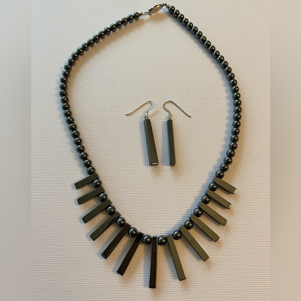 Vintage Hematite Necklace & Earrings Set
